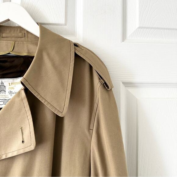 London Fog Maincoats Vintage Khaki Tan Removable Fleece Lined Trench Coat 44R - Picture 5 of 16
